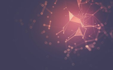 Soyut arkaplan. Çokgen şekilli molekül teknolojisi, noktaları ve çizgileri birleştiriyor. Bağlantı yapısı. Büyük veri görselleştirmesi.