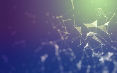 Soyut arkaplan. Çokgen şekilli molekül teknolojisi, noktaları ve çizgileri birleştiriyor. Bağlantı yapısı. Büyük veri görselleştirmesi.