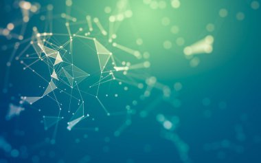 Soyut arkaplan. Çokgen şekilli molekül teknolojisi, noktaları ve çizgileri birleştiriyor. Bağlantı yapısı. Büyük veri görselleştirmesi.