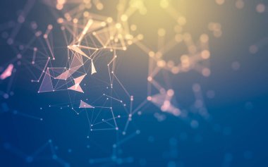 Soyut arkaplan. Çokgen şekilli molekül teknolojisi, noktaları ve çizgileri birleştiriyor. Bağlantı yapısı. Büyük veri görselleştirmesi.