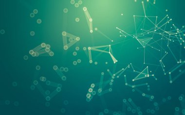 Soyut arkaplan. Çokgen şekilli molekül teknolojisi, noktaları ve çizgileri birleştiriyor. Bağlantı yapısı. Büyük veri görselleştirmesi.