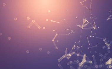 Soyut arkaplan. Çokgen şekilli molekül teknolojisi, noktaları ve çizgileri birleştiriyor. Bağlantı yapısı. Büyük veri görselleştirmesi.