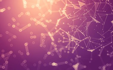 Soyut arkaplan. Çokgen şekilli molekül teknolojisi, noktaları ve çizgileri birleştiriyor. Bağlantı yapısı. Büyük veri görselleştirmesi.