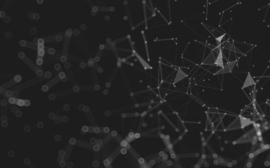 Soyut arkaplan. Çokgen şekilli molekül teknolojisi, noktaları ve çizgileri birleştiriyor. Bağlantı yapısı. Büyük veri görselleştirmesi. 