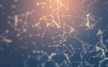 Soyut arkaplan. Çokgen şekilli molekül teknolojisi, noktaları ve çizgileri birleştiriyor. Bağlantı yapısı. Büyük veri görselleştirmesi.