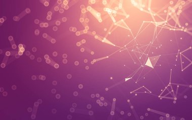 Soyut arkaplan. Çokgen şekilli molekül teknolojisi, noktaları ve çizgileri birleştiriyor. Bağlantı yapısı. Büyük veri görselleştirmesi.