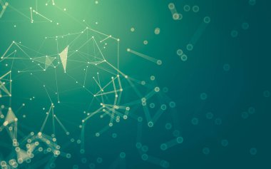 Soyut arkaplan. Çokgen şekilli molekül teknolojisi, noktaları ve çizgileri birleştiriyor. Bağlantı yapısı. Büyük veri görselleştirmesi.