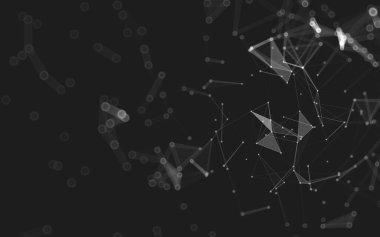 Soyut arkaplan. Çokgen şekilli molekül teknolojisi, noktaları ve çizgileri birleştiriyor. Bağlantı yapısı. Büyük veri görselleştirmesi. 