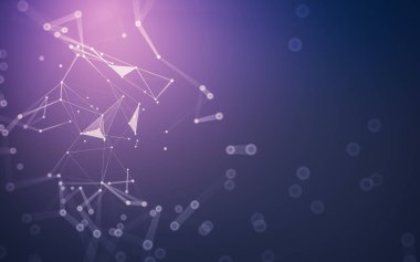 Soyut arkaplan. Çokgen şekilli molekül teknolojisi, noktaları ve çizgileri birleştiriyor. Bağlantı yapısı. Büyük veri görselleştirmesi.