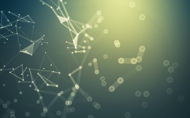 Soyut arkaplan. Çokgen şekilli molekül teknolojisi, noktaları ve çizgileri birleştiriyor. Bağlantı yapısı. Büyük veri görselleştirmesi.