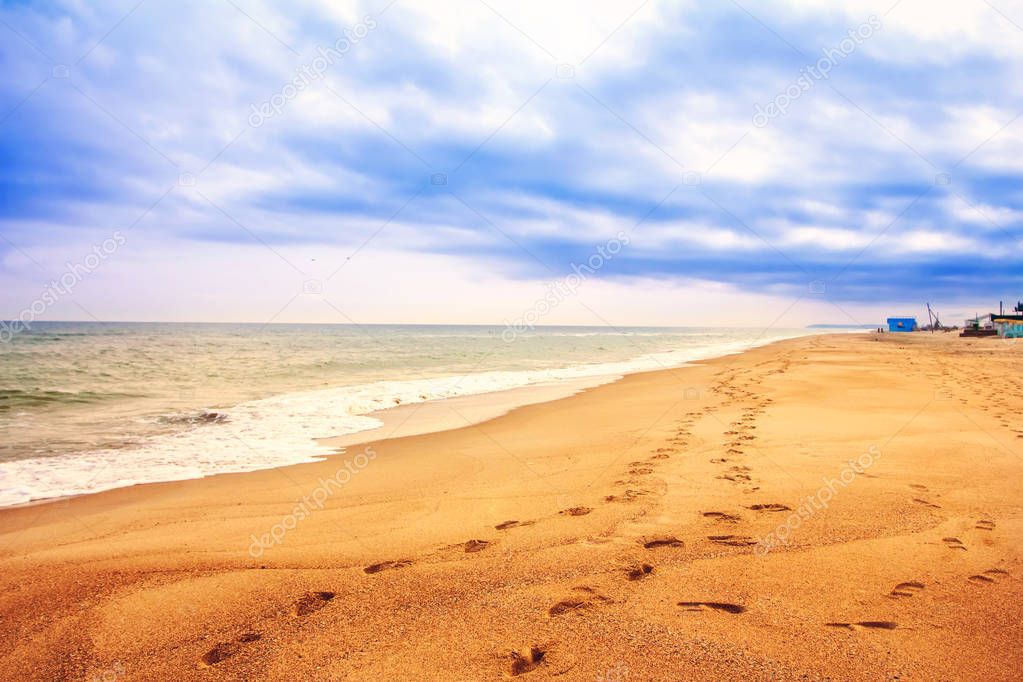 beach footprints in the sand