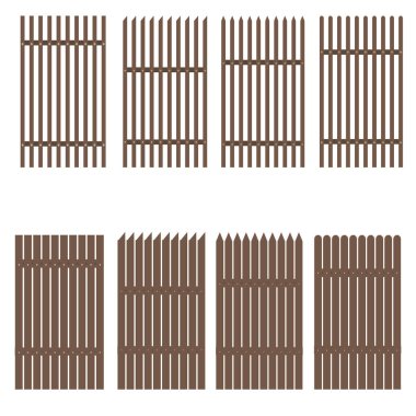 Kahverengi ahşap çit, beyaz arka plan üzerinde bir koleksiyon