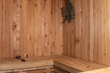 Spa relax hot in finnish wooden room rest hot treatment, medicine