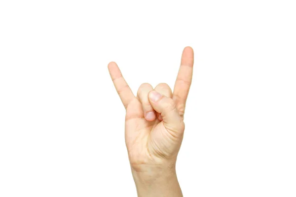 Los dedos miran hacia arriba, mano con símbolo sobre fondo blanco — Foto de Stock