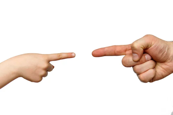 Händerna tittar på varandra med pekfingret isolerat på en vit bakgrund — Stockfoto