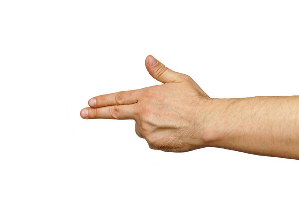 рука пальцы вперед, символ пистолета на белом фоне изолированы
