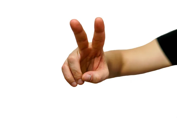 Hands symbol horns, thumbs up white male against isolated background — Stock Photo, Image