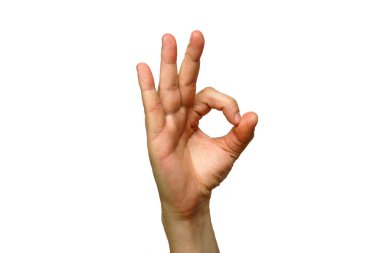El tamam sembolü bembeyaz, beyaz izole arkaplanda.