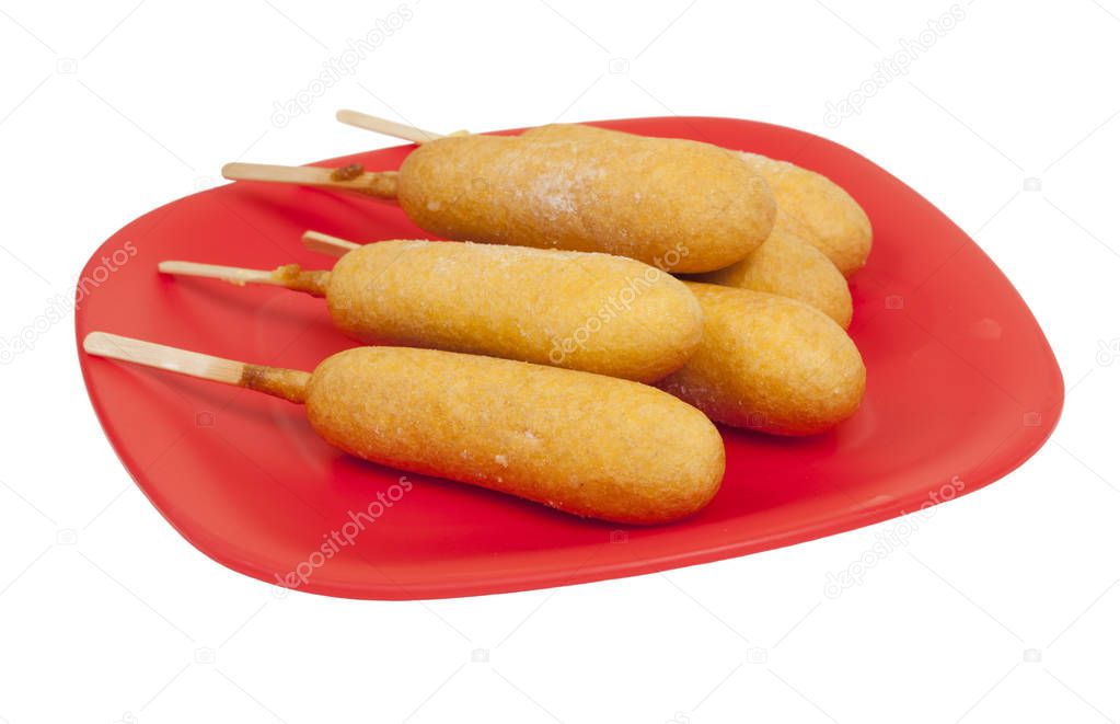 Corn Dogs on Red Plate
