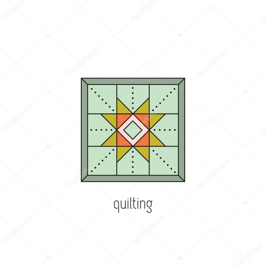 Quilting vector thin line icon. Patchwork blanket, handmade quilt. Colored isolated symbol. Logo template, element for business card or workshop announcement. Simple mono linear modern design.