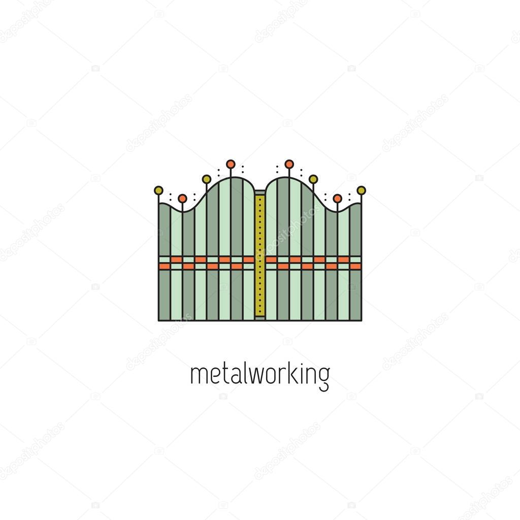 Decorative metal forging vector thin line icon. Wrought gate. Isolated symbol. Logo template, element for business card or workshop announcement. Simple mono linear modern design.