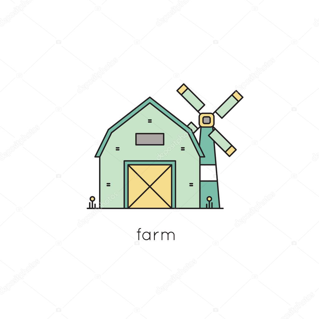 Farm vector thin line icon. Colored isolated symbol. Logo template, element for farm fresh organic products, tour brochure, excursion banner. Simple mono linear modern design.