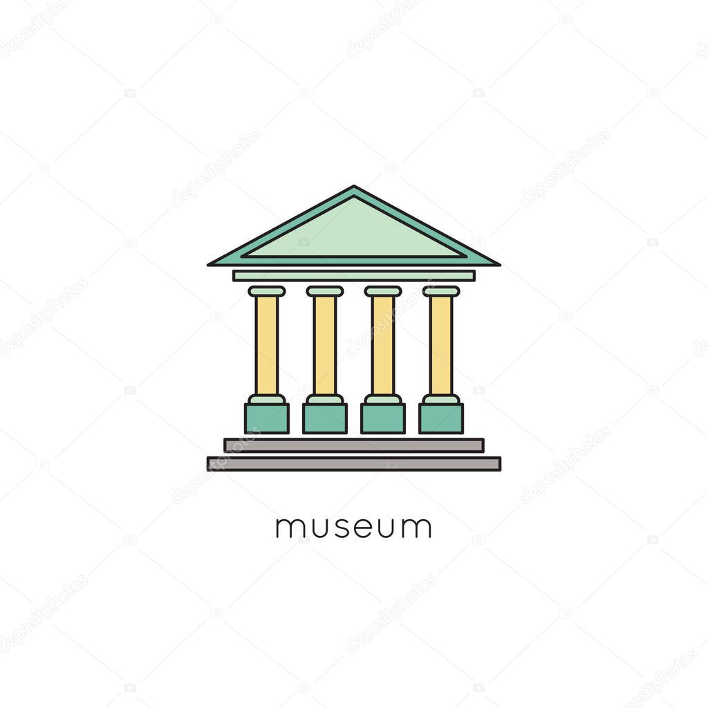 Museum vector thin line icon. Colored isolated symbol. Logo template, element for travel agency products, tour brochure, excursion banner. Simple mono linear modern design.