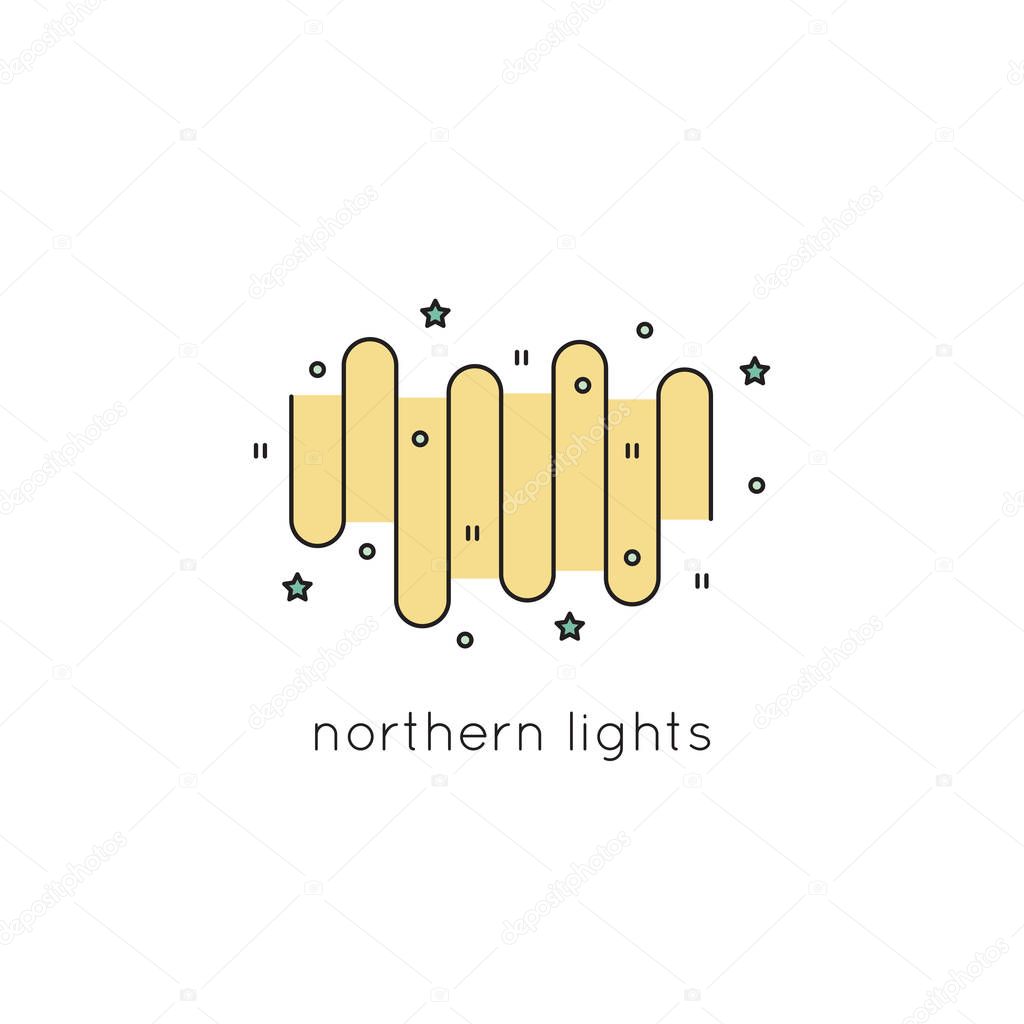 Northern Lights vector thin line icon. Colored isolated symbol. Logo template, element for travel agency products, tour brochure, excursion banner. Simple mono linear modern design.