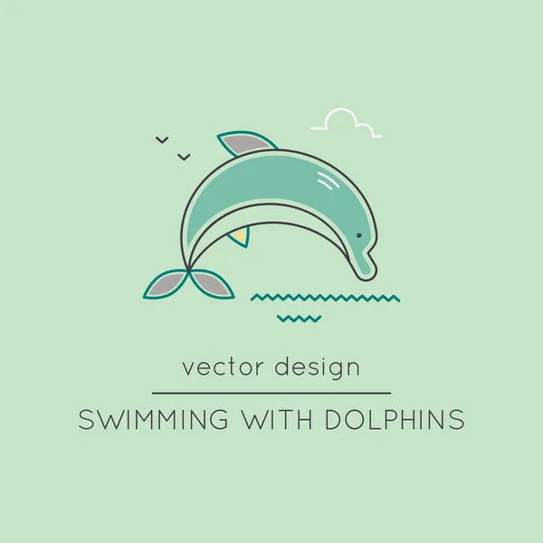 Línea de delfines icono — Vector de stock