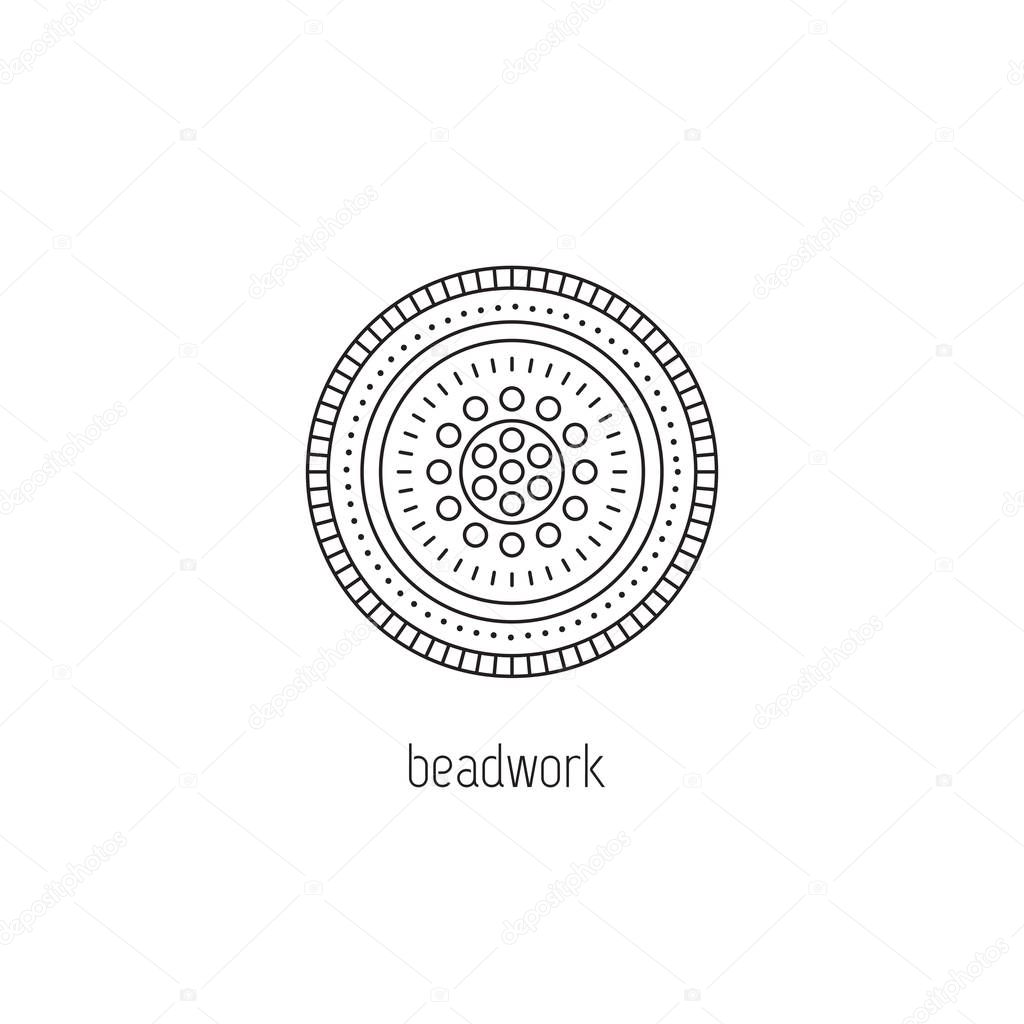 Beadwork vector thin line icon. Mandala, beaded pattern. Colored isolated symbol. Logo template, element for business card or workshop announcement. Simple mono linear modern design.