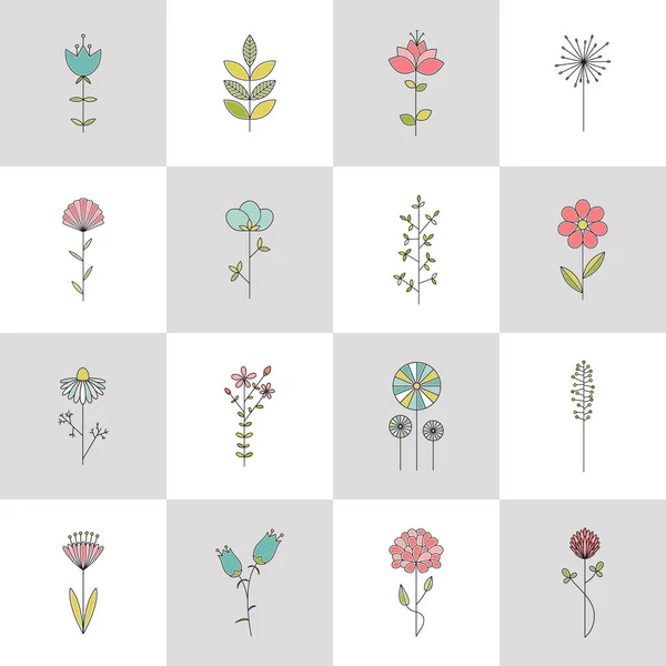 Set of stem flower line icons — Stock Vector