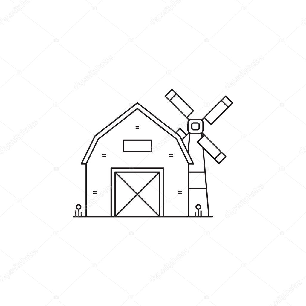 Farm vector thin line icon. Black on white isolated symbol. Logo template, element for farm fresh organic products, tour brochure, excursion banner. Simple mono linear modern design.