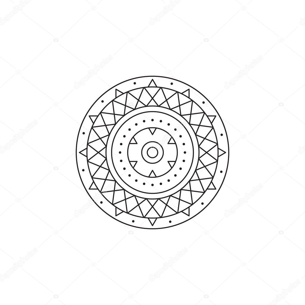 Tribal vector thin line icon, mandala. Boho element, bohemian style, ethnic american symbol. Black on white isolated illustration. Simple mono linear modern design.