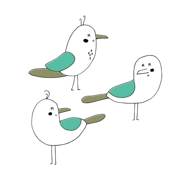 Conjunto vetorial de gaivotas desenhadas à mão — Vetor de Stock
