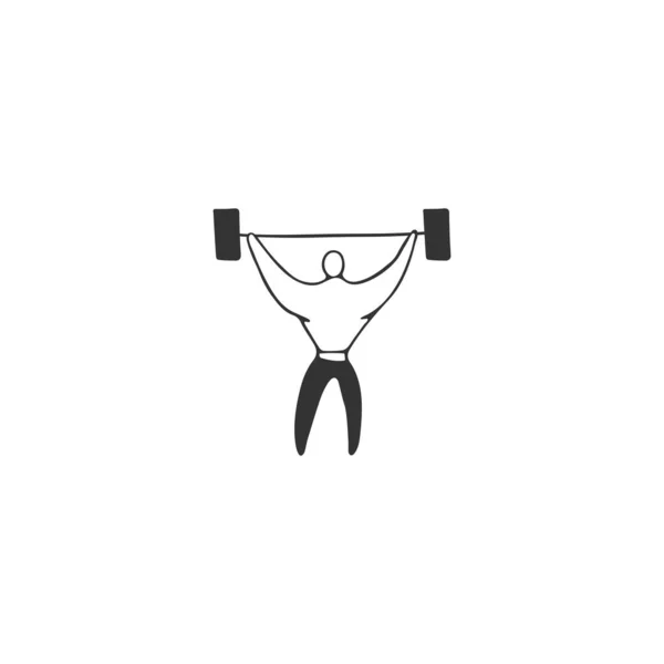 Vector hand drawn icon, a man raises the bar. Kind of sport. In the gym. Active way of life. — Stock Vector