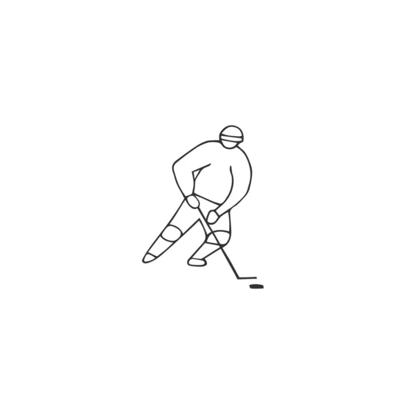 Una forma de vida activa. Deporte profesional. Vector dibujado a mano icono, un jugador de hockey masculino . — Archivo Imágenes Vectoriales