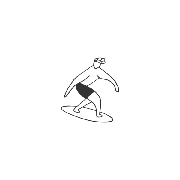 Vektor handgezeichnetes Symbol, ein männlicher Surfer. Sommerfreizeit, aktive Lebensweise. — Stockvektor