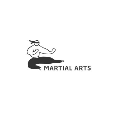 Vektör el, bir savaşçı ile logo şablonu çizdi. Bir çeşit spor, karate. Aktif yaşam biçimi.