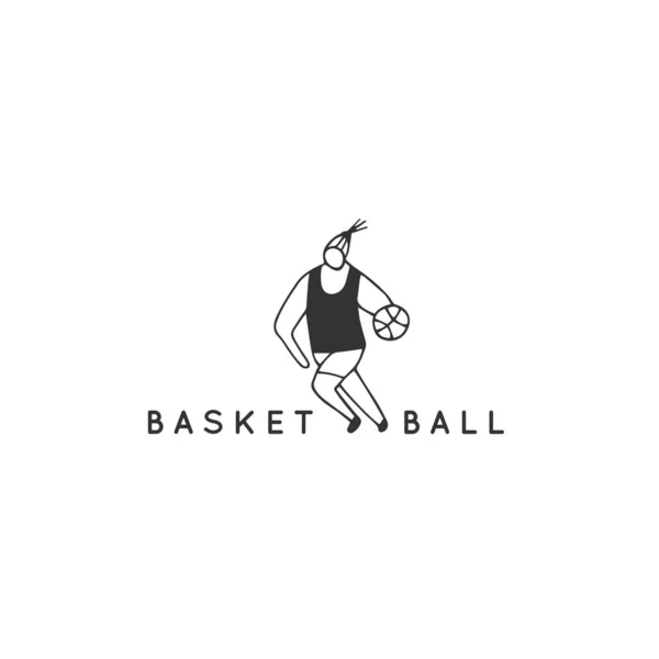Einen männlichen Basketballspieler. Vektor handgezeichnete Logo-Vorlage. Profisport. Aktive Lebensweise. — Stockvektor