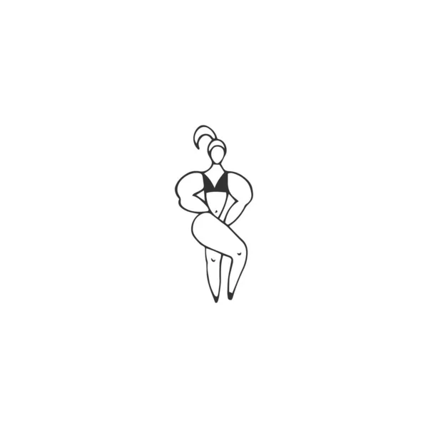 Icona disegnata a mano vettoriale, una donna bodybuilder. Sport, stile di vita attivo. In palestra. . — Vettoriale Stock