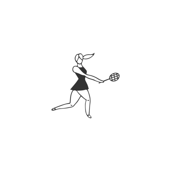 Profesyonel spor. Vektör eli çizilmiş bir ikon, bir bayan tenis oyuncusu. — Stok Vektör