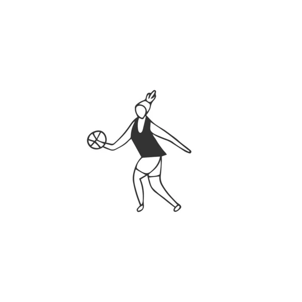 Kadın bir basketbolcu. Profesyonel spor. Aktif bir yaşam tarzı. Vektör el çizilmiş simge. — Stok Vektör