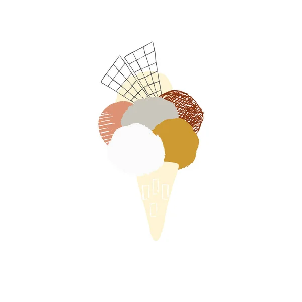 Illustration vectorielle, objet isolé. Grande crème glacée dans un cône de gaufre . — Image vectorielle