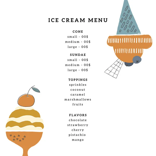 Modèle de menu vectoriel pour café ou magasin avec glace dessinée à la main . — Image vectorielle