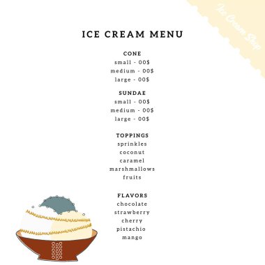Elle çizilmiş dondurma ile vektör kafe veya dükkan menüsü şablonu.