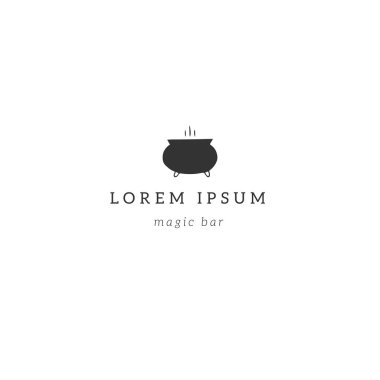 Sihirli elementi olan vektör logosu şablonu, el çizimi bir kap.