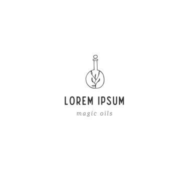 Sihirli bitki iksiriyle el çizimi vektör logosu şablonu.