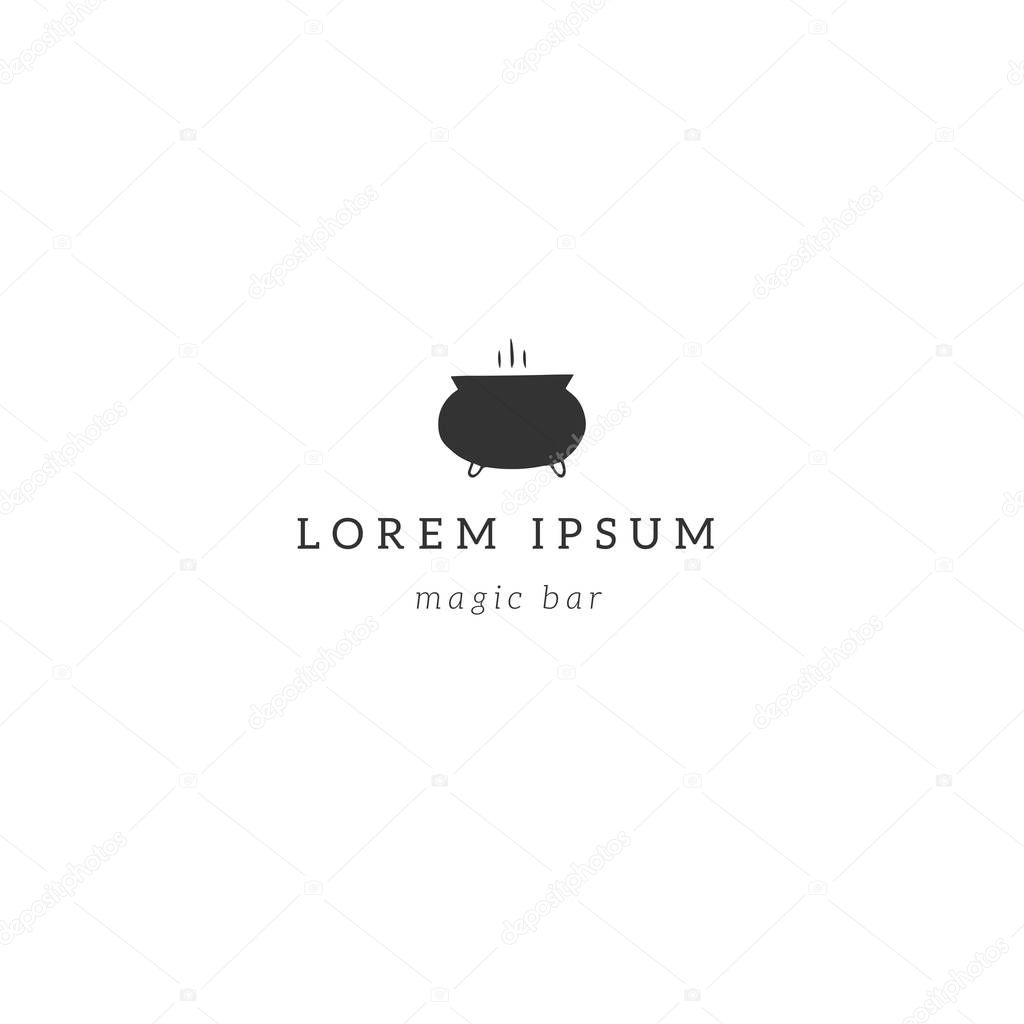 Vector logo template with magic element, a hand drawn pot. Business identity and branding. For apothecaries and shops. For magic performances, magicians and illusionists.