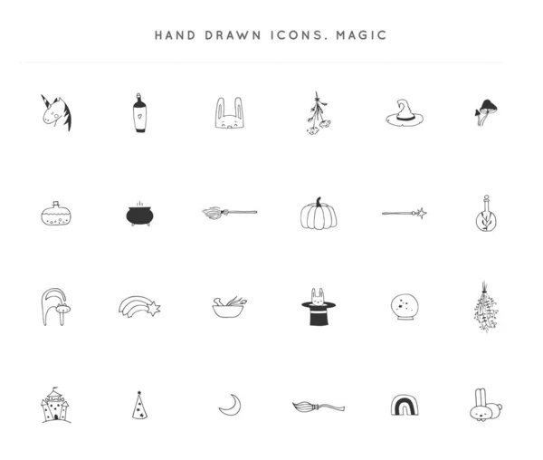 Set di icone disegnate a mano. Elementi del logo vettoriale. Magia e fiabe . — Vettoriale Stock