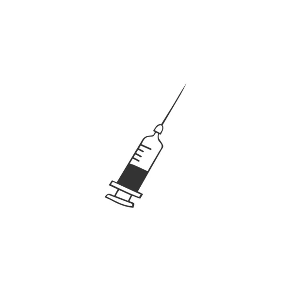 Vector hand drawn icon, a syringe with vaccine. — Stock Vector